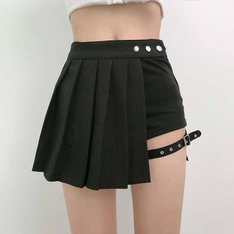 Pleated Gothic Punk Style Plaid Irregular Skirt High Waist