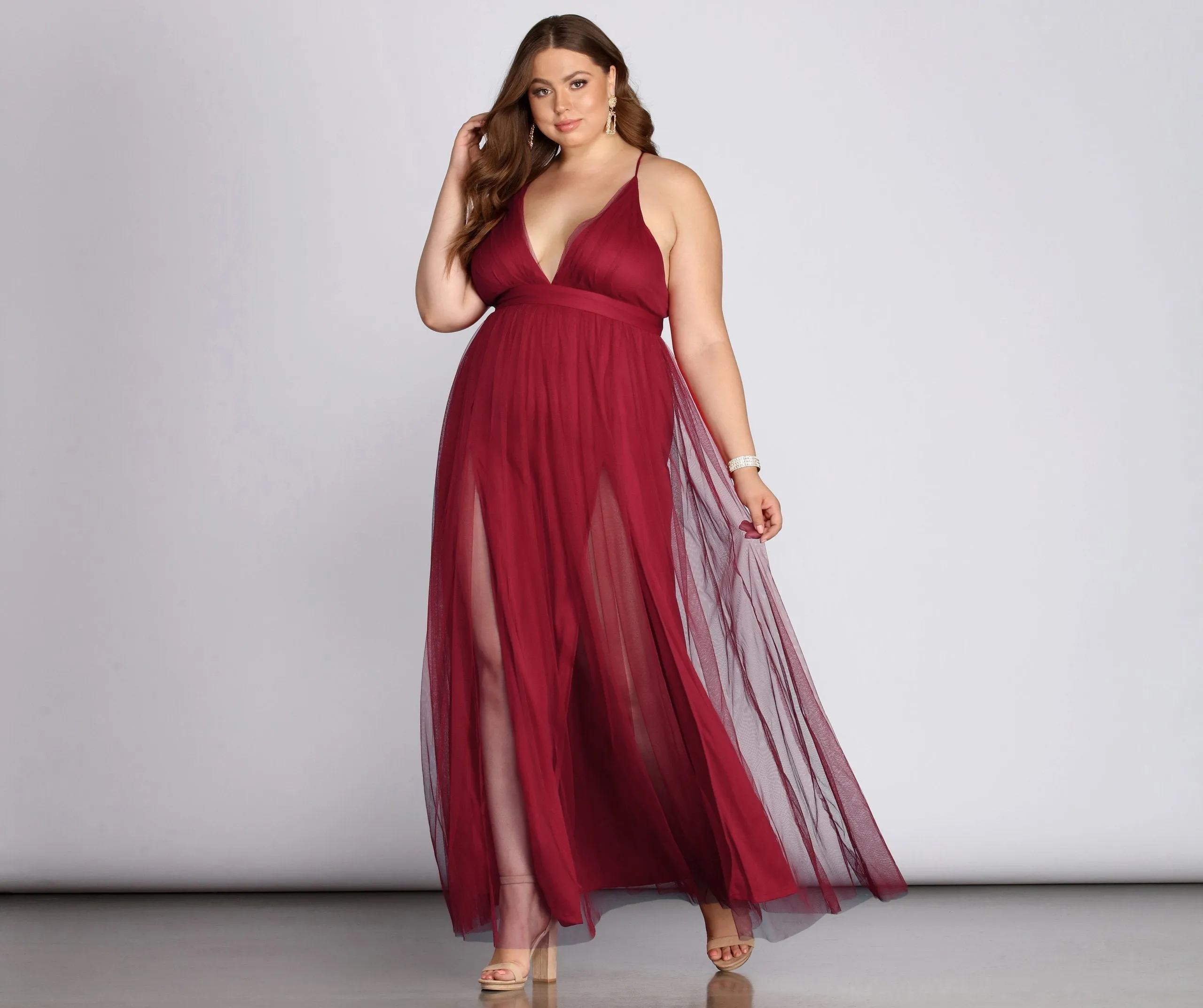 Plus Elisabeth Pleated Charming Tulle Formal Dress
