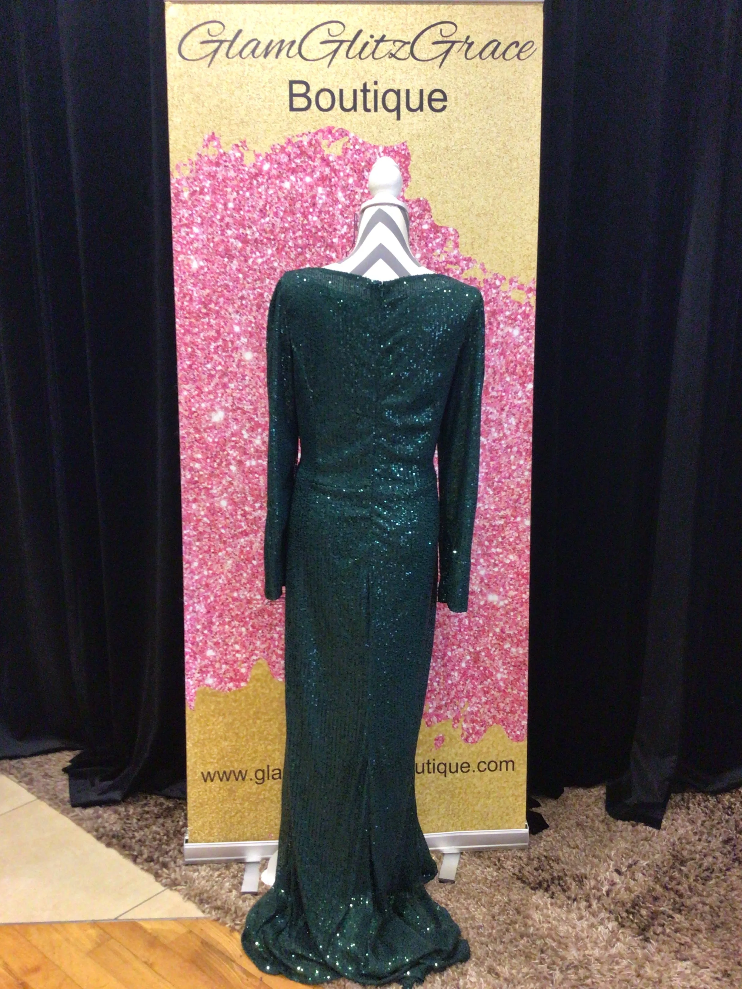 Plus Size Long Sleeves Sequin Wrap Around Dress With Slit