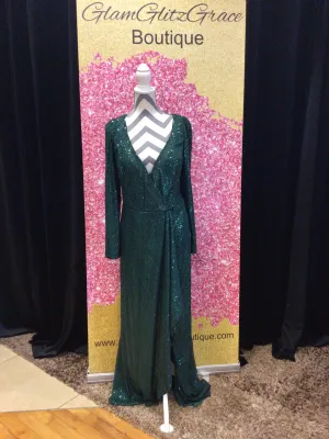 Plus Size Long Sleeves Sequin Wrap Around Dress With Slit