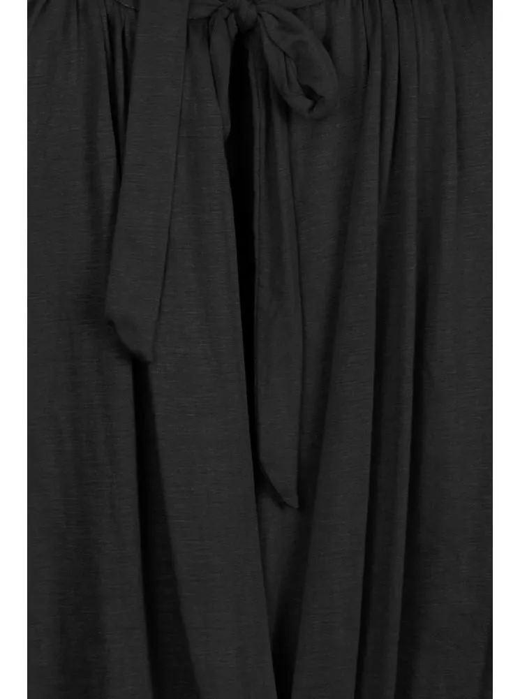 Plus Size Surplice Wrapped Black Blouse