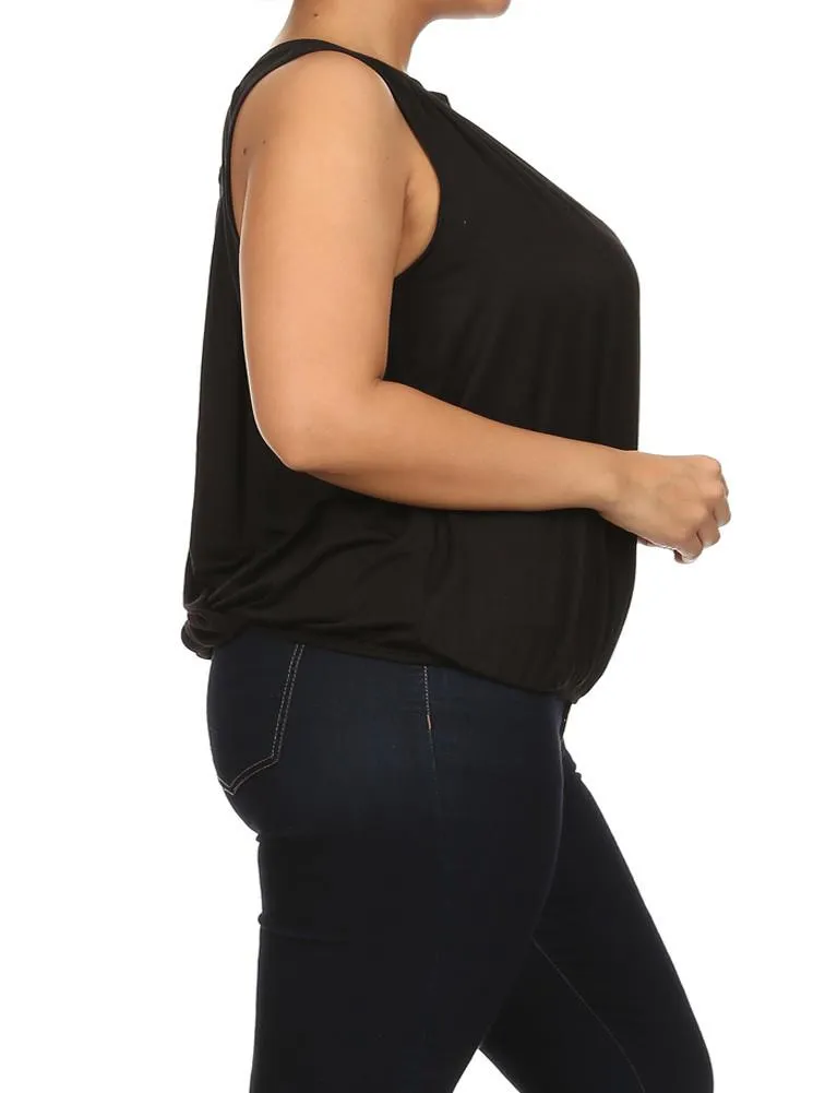 Plus Size Surplice Wrapped Black Blouse