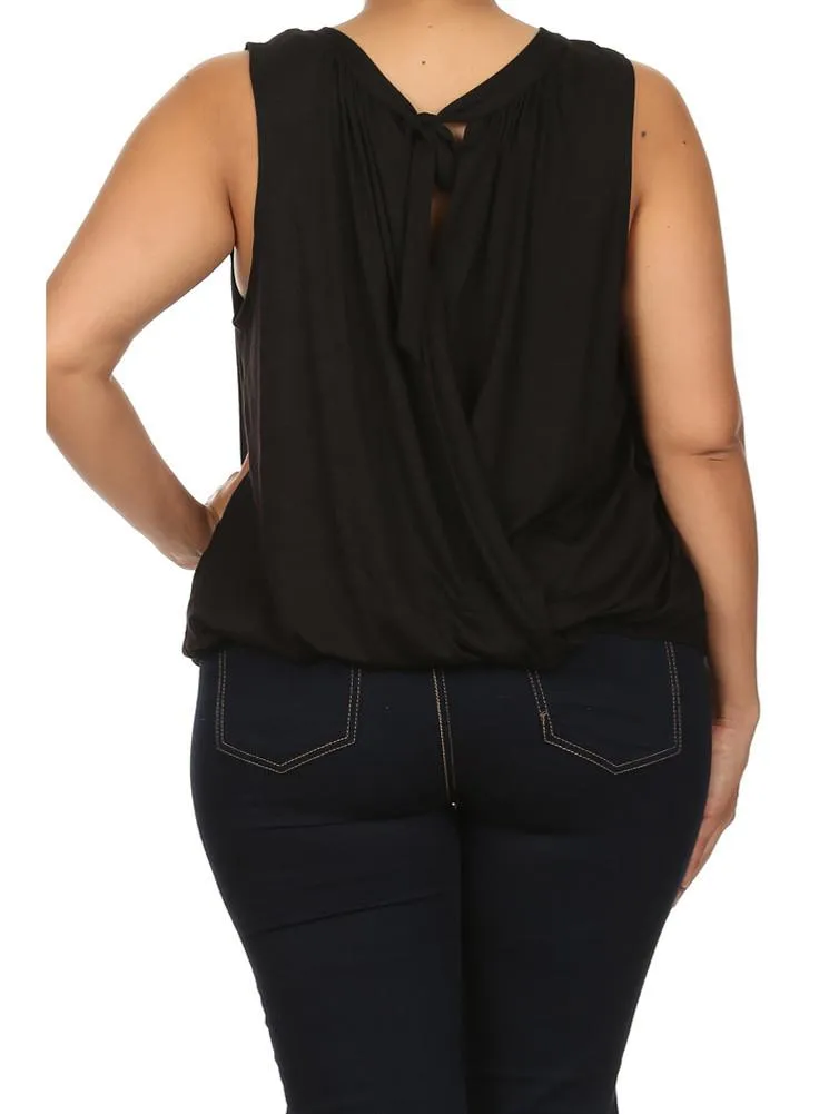 Plus Size Surplice Wrapped Black Blouse