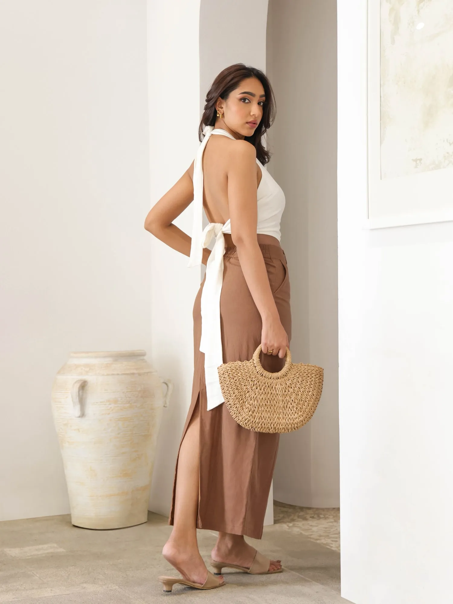 Pocket Detailed Linen Maxi Skirt
