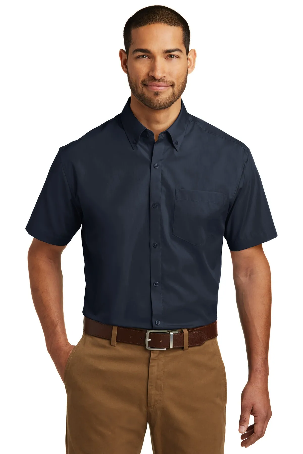 Port Authority Short Sleeve Carefree Poplin Shirt. W101 River Blue Navy