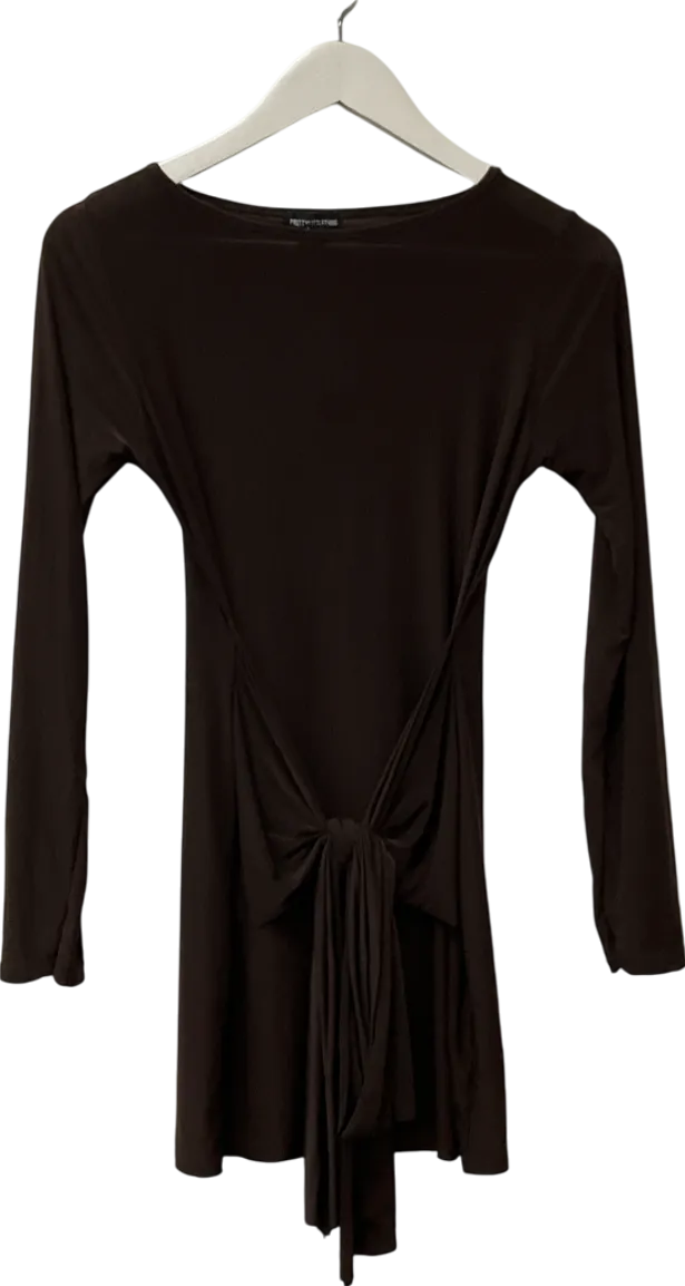 PrettyLittleThing Brown Chocolate Slinky Wrap Detail Mini Dress UK 10
