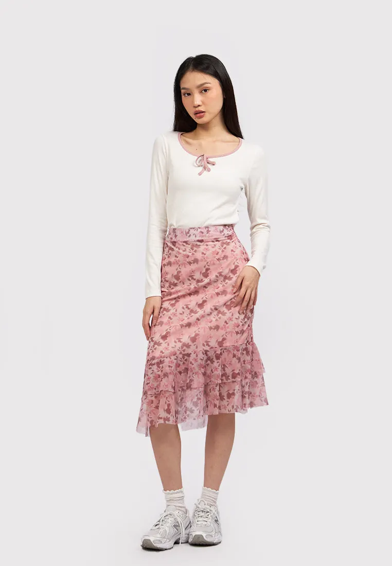 Printed Asymmetric Midi Skirt