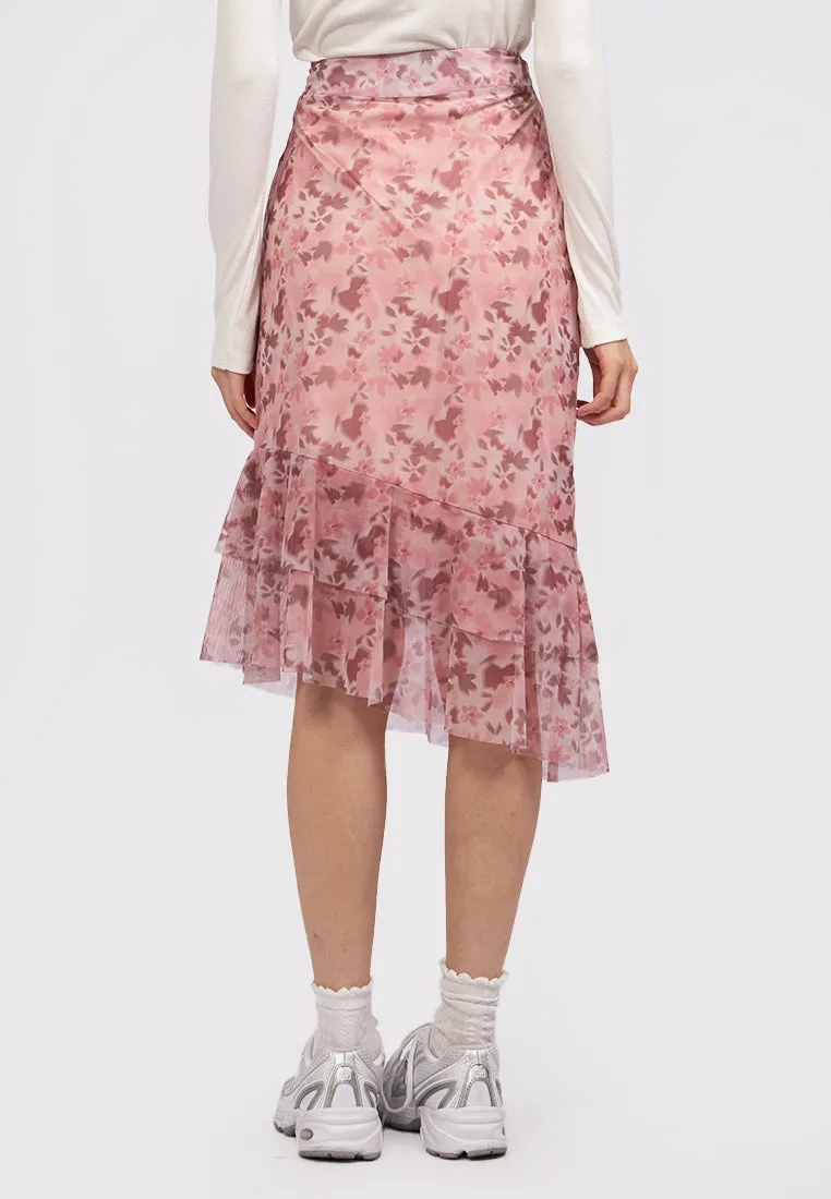 Printed Asymmetric Midi Skirt
