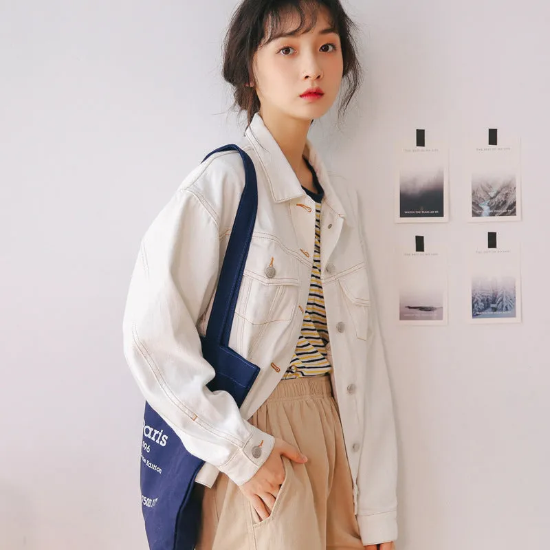 "BEIGE RETRO SIMPLE LOOSE DENIM" JACKET TOP K090806