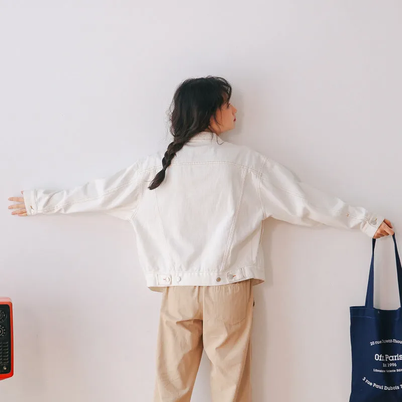 "BEIGE RETRO SIMPLE LOOSE DENIM" JACKET TOP K090806