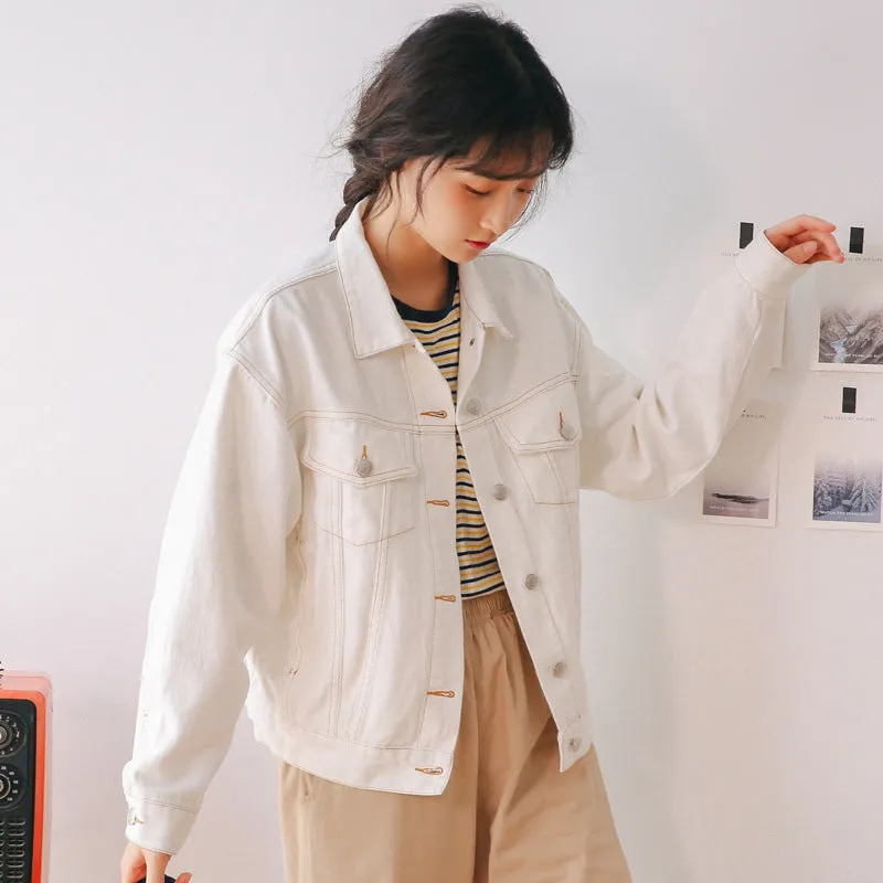 "BEIGE RETRO SIMPLE LOOSE DENIM" JACKET TOP K090806