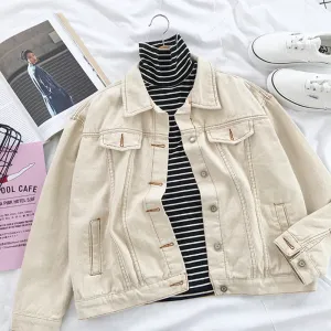 "BEIGE RETRO SIMPLE LOOSE DENIM" JACKET TOP K090806