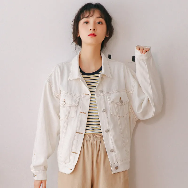 "BEIGE RETRO SIMPLE LOOSE DENIM" JACKET TOP K090806