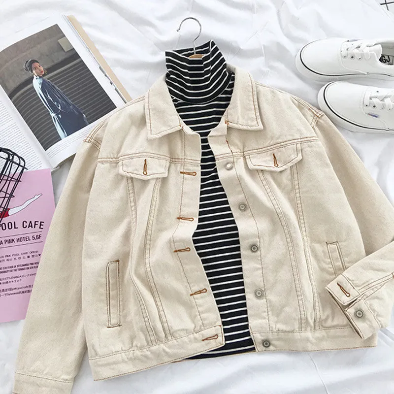 "BEIGE RETRO SIMPLE LOOSE DENIM" JACKET TOP K090806