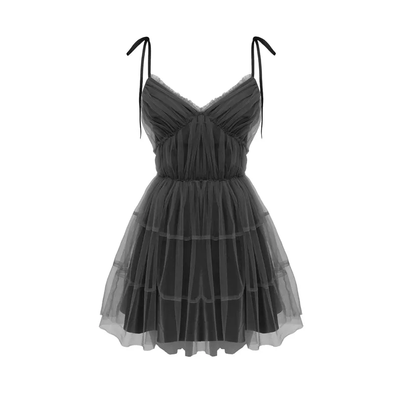 "DARK GRAY TULLE SUSPENDER" DRESS N090811