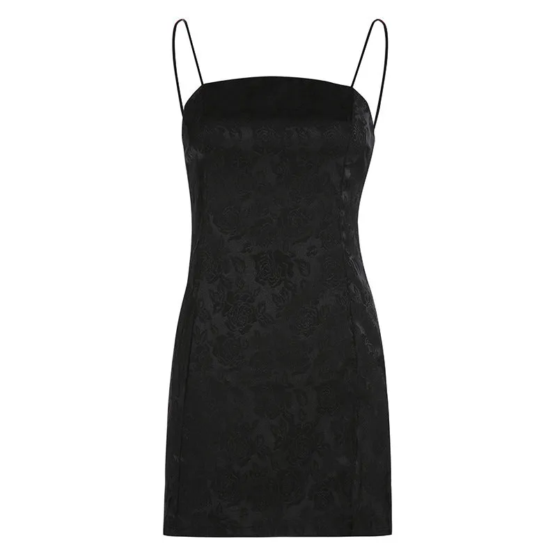 "FLOWER DARK PATTERN SLIT" SUSPENDER DRESS N072910