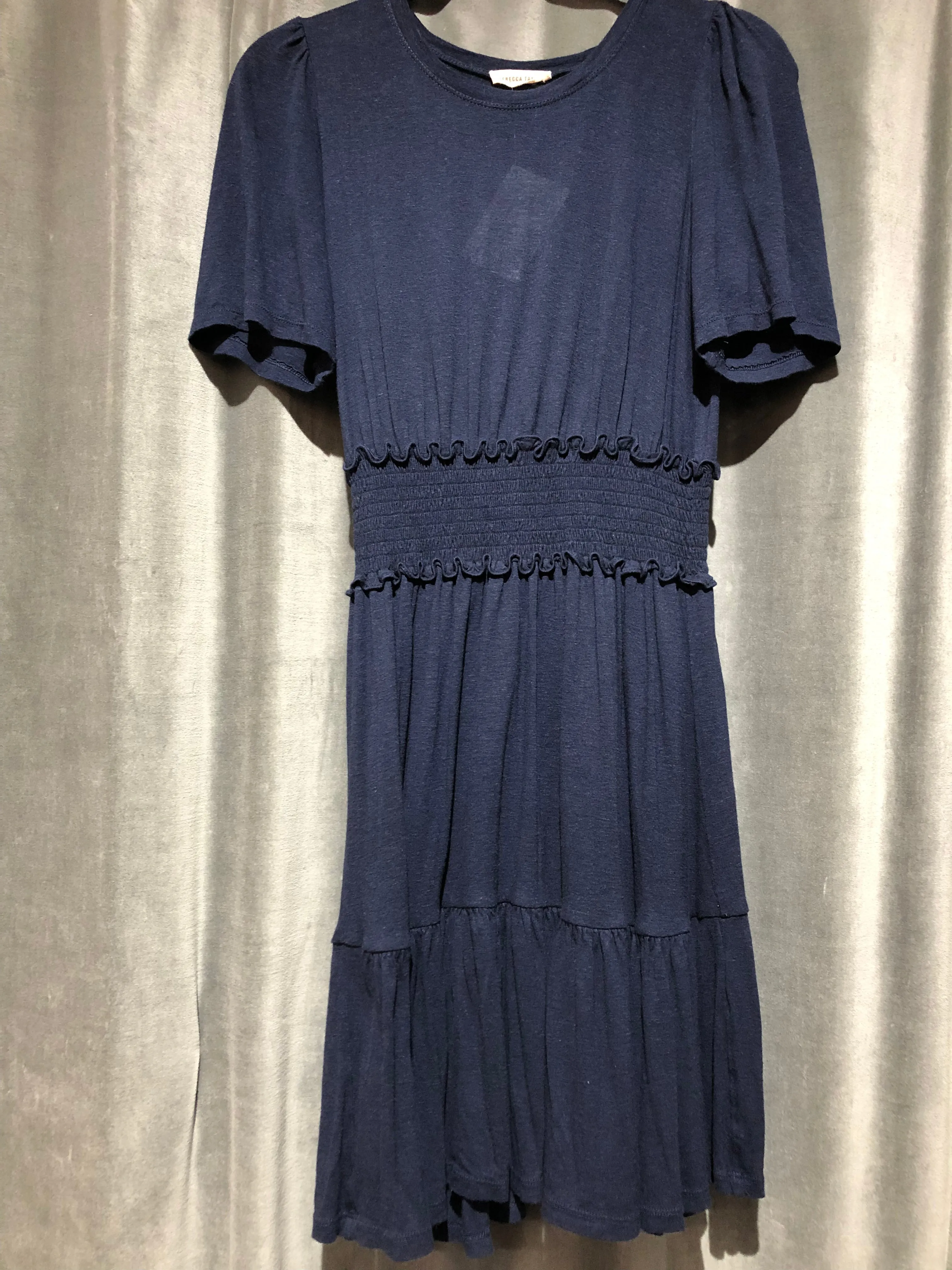 Rebecca Taylor Navy Short Sleeve dress with Large Elastic Waist Band
