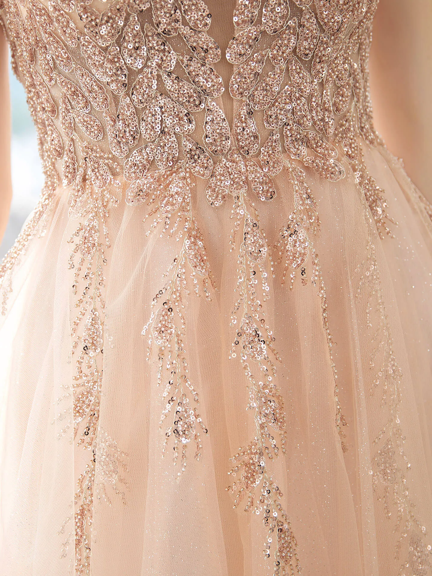 Roycebridal A-Line Glittering Fairy Engagement Prom Dress Spaghetti Strap Sleeveless Floor Length Tulle with Pleats Sequin