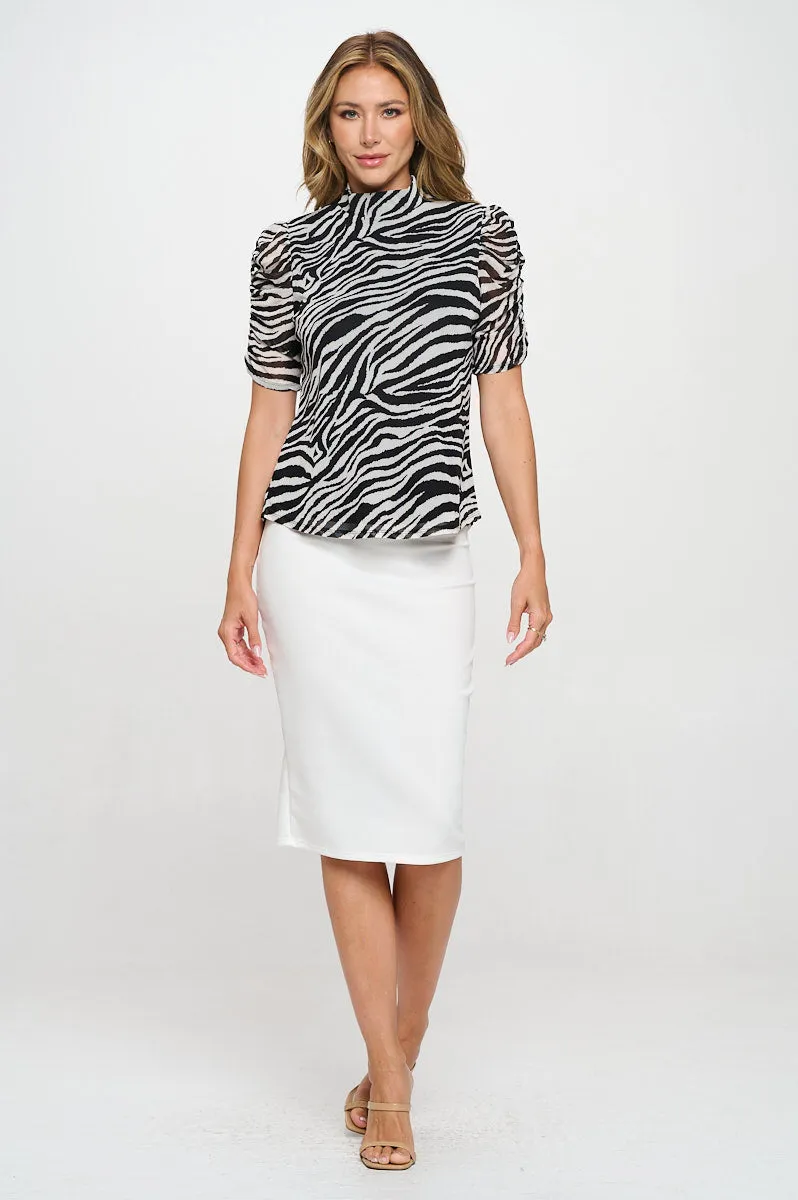 RUCHED BABY MOCKNECK BLOUSE