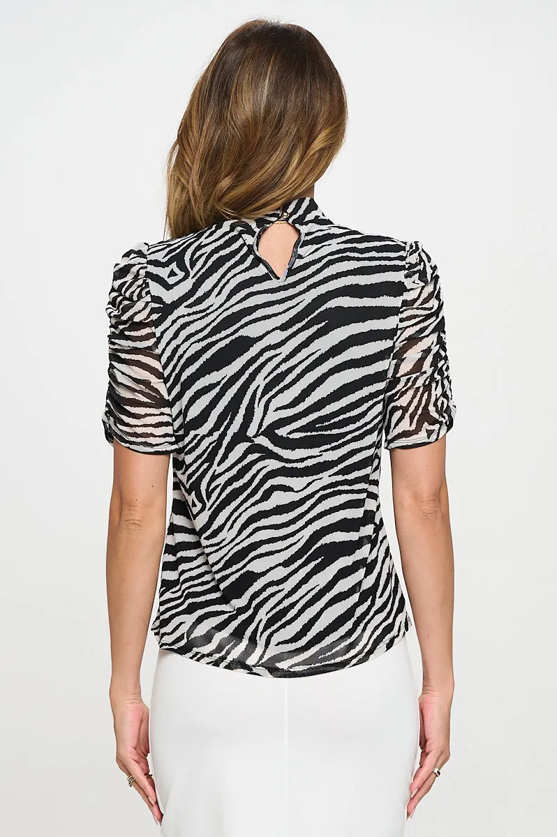 RUCHED BABY MOCKNECK BLOUSE