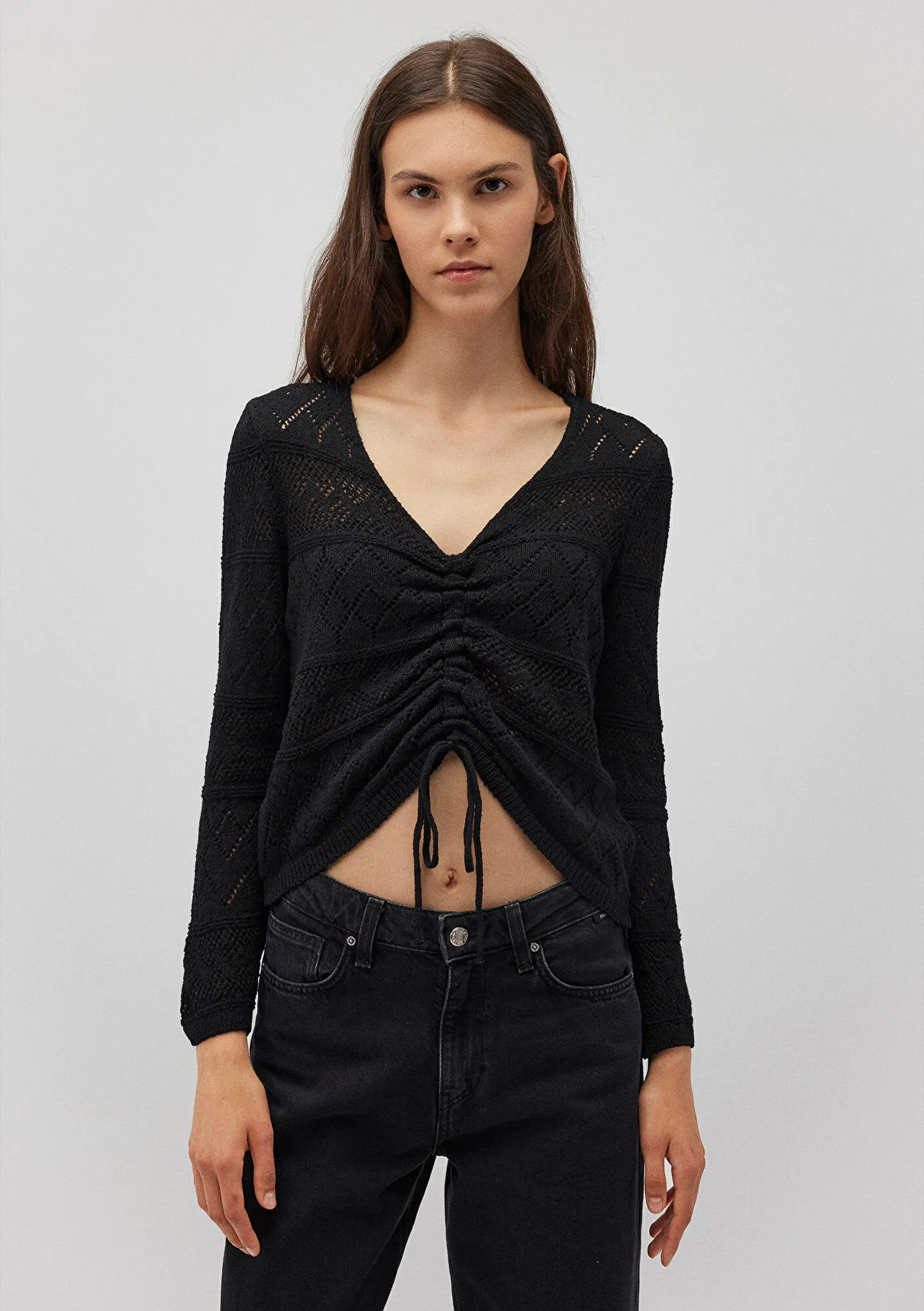 Ruched Black Sweater