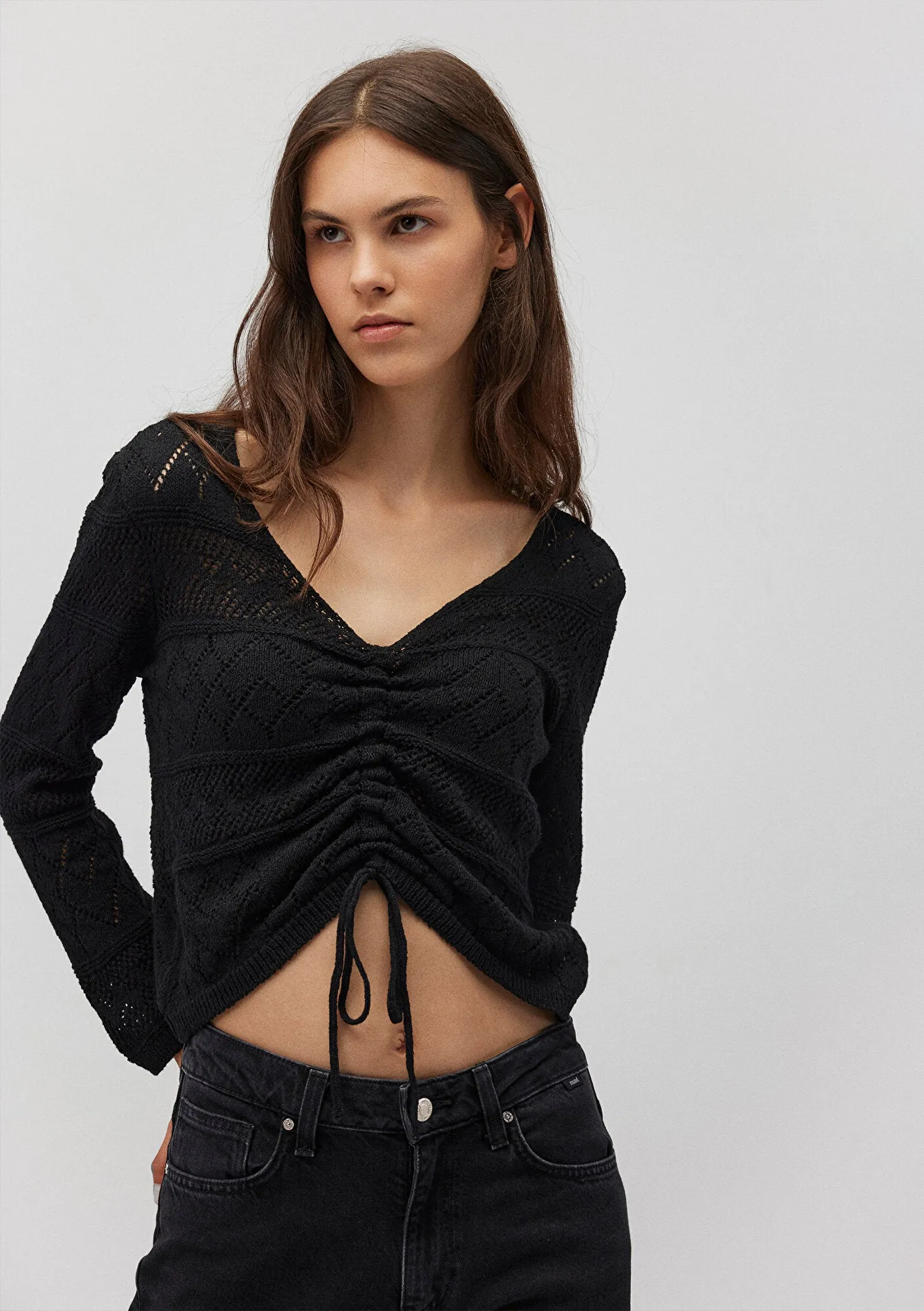 Ruched Black Sweater