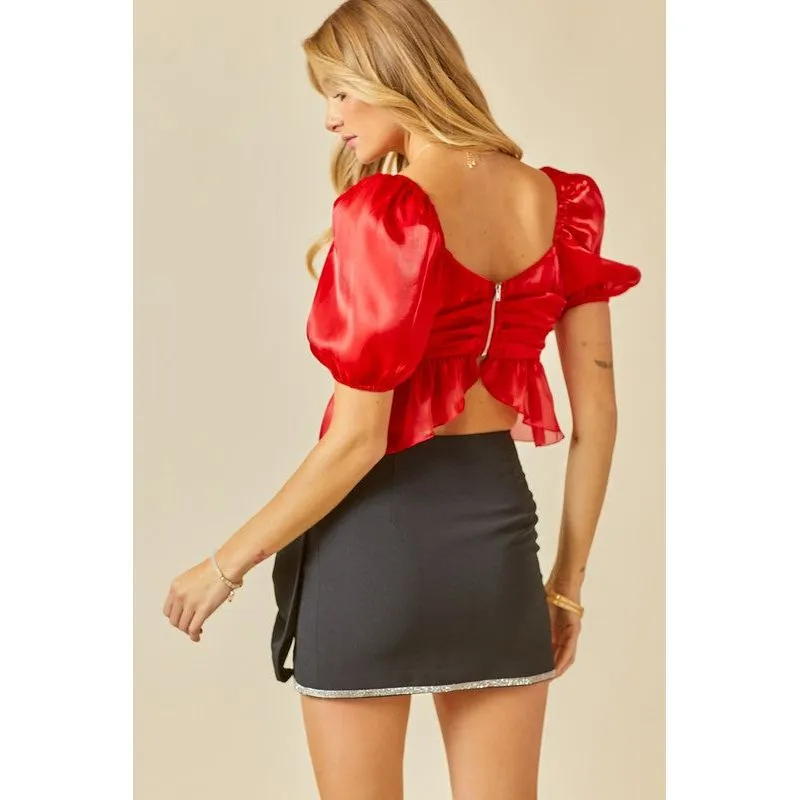 Ruched Detail Sheen Crop Top