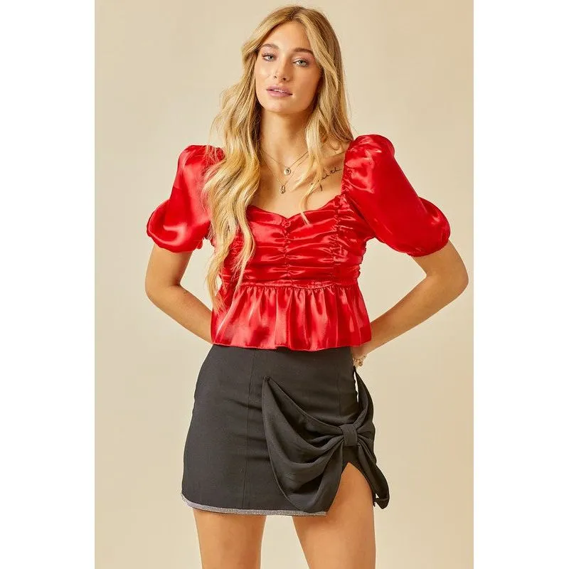 Ruched Detail Sheen Crop Top