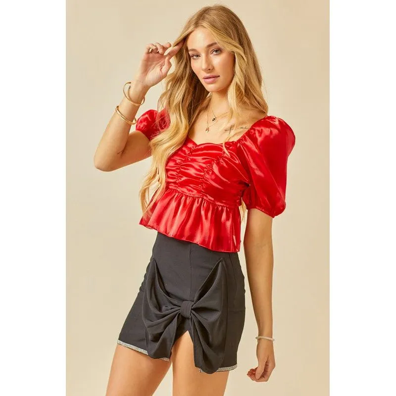 Ruched Detail Sheen Crop Top