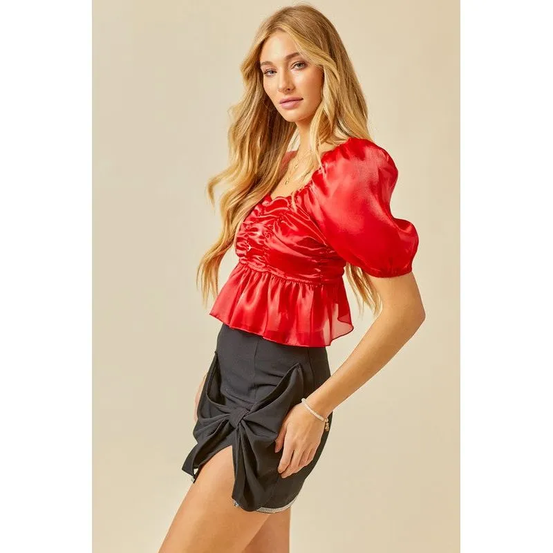 Ruched Detail Sheen Crop Top