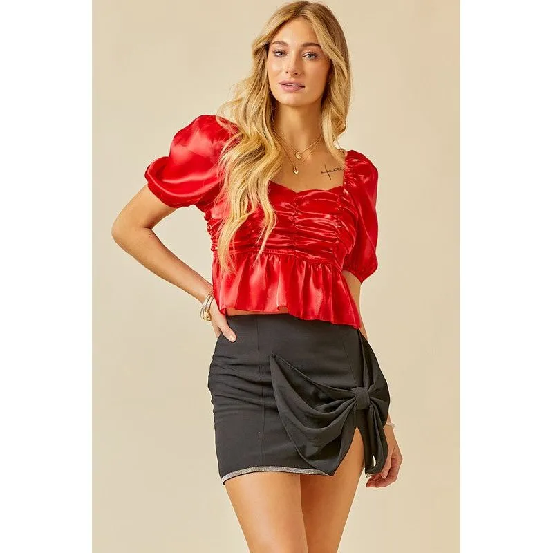 Ruched Detail Sheen Crop Top