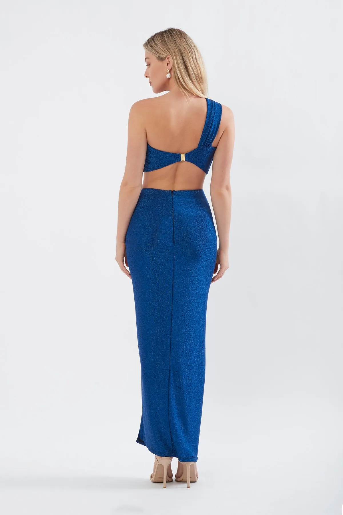 RUCHED MAXI SKIRT IN MOROCCAN BLUE