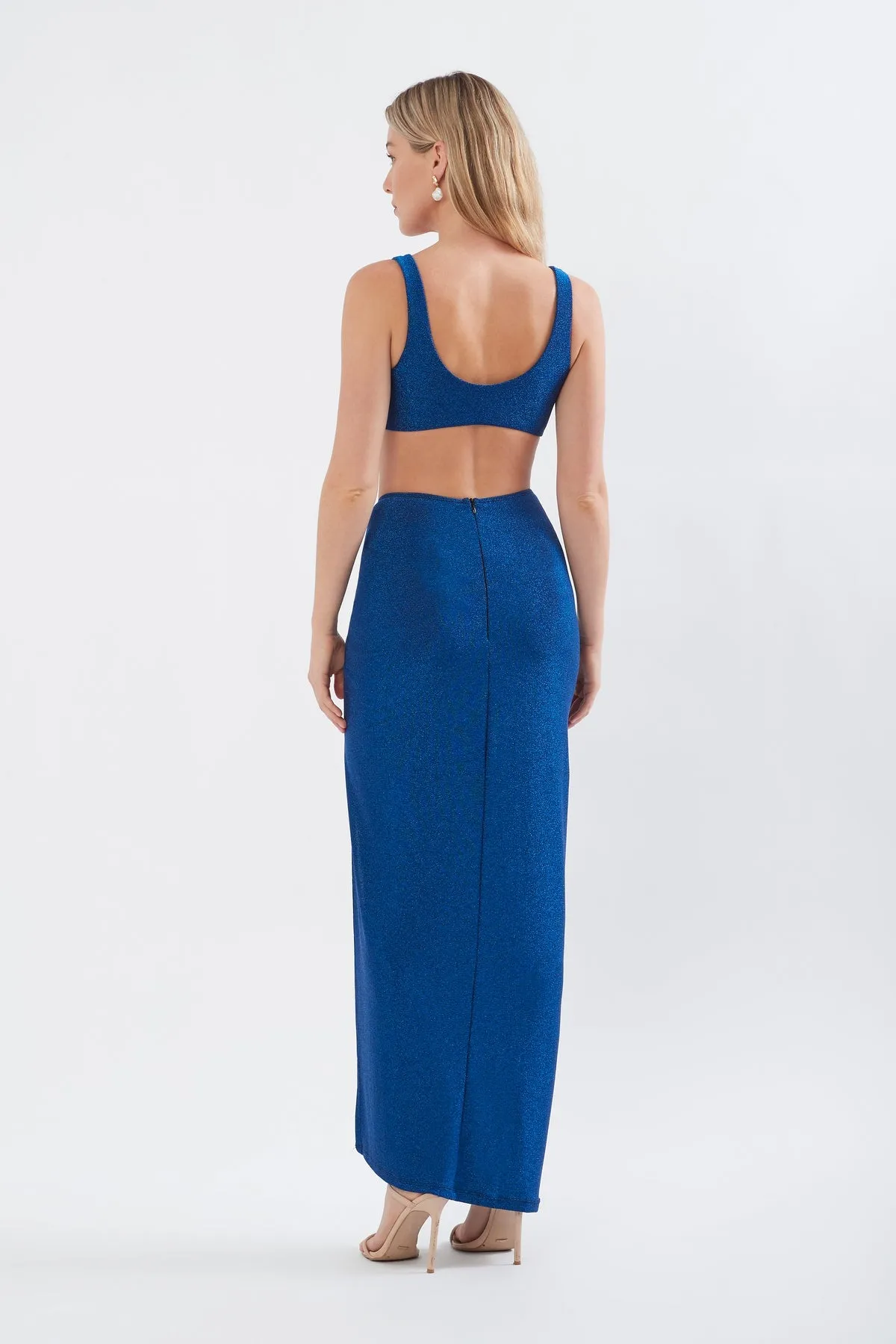 RUCHED MAXI SKIRT IN MOROCCAN BLUE