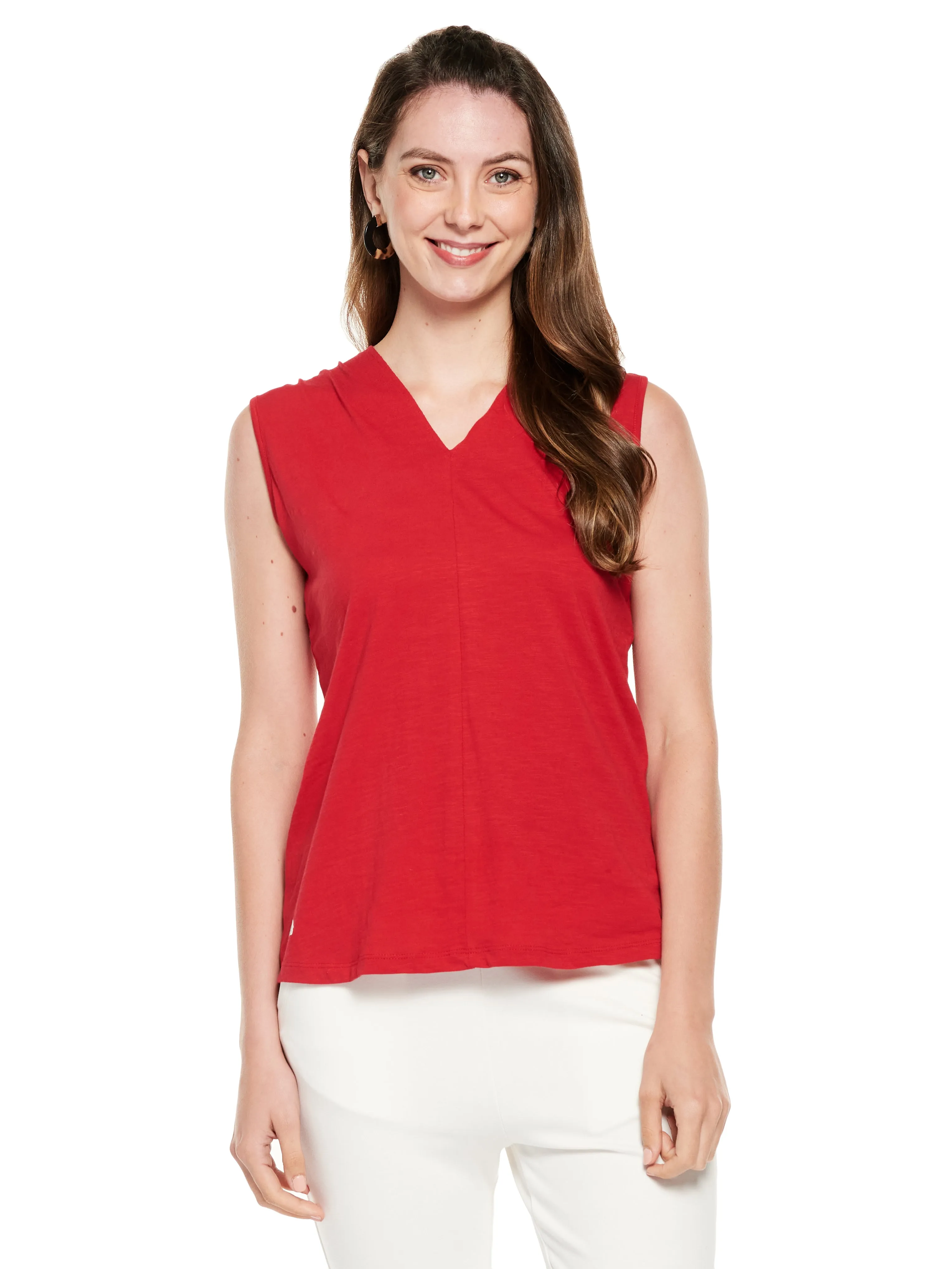 Ruched Shoulder Cotton Slub Top