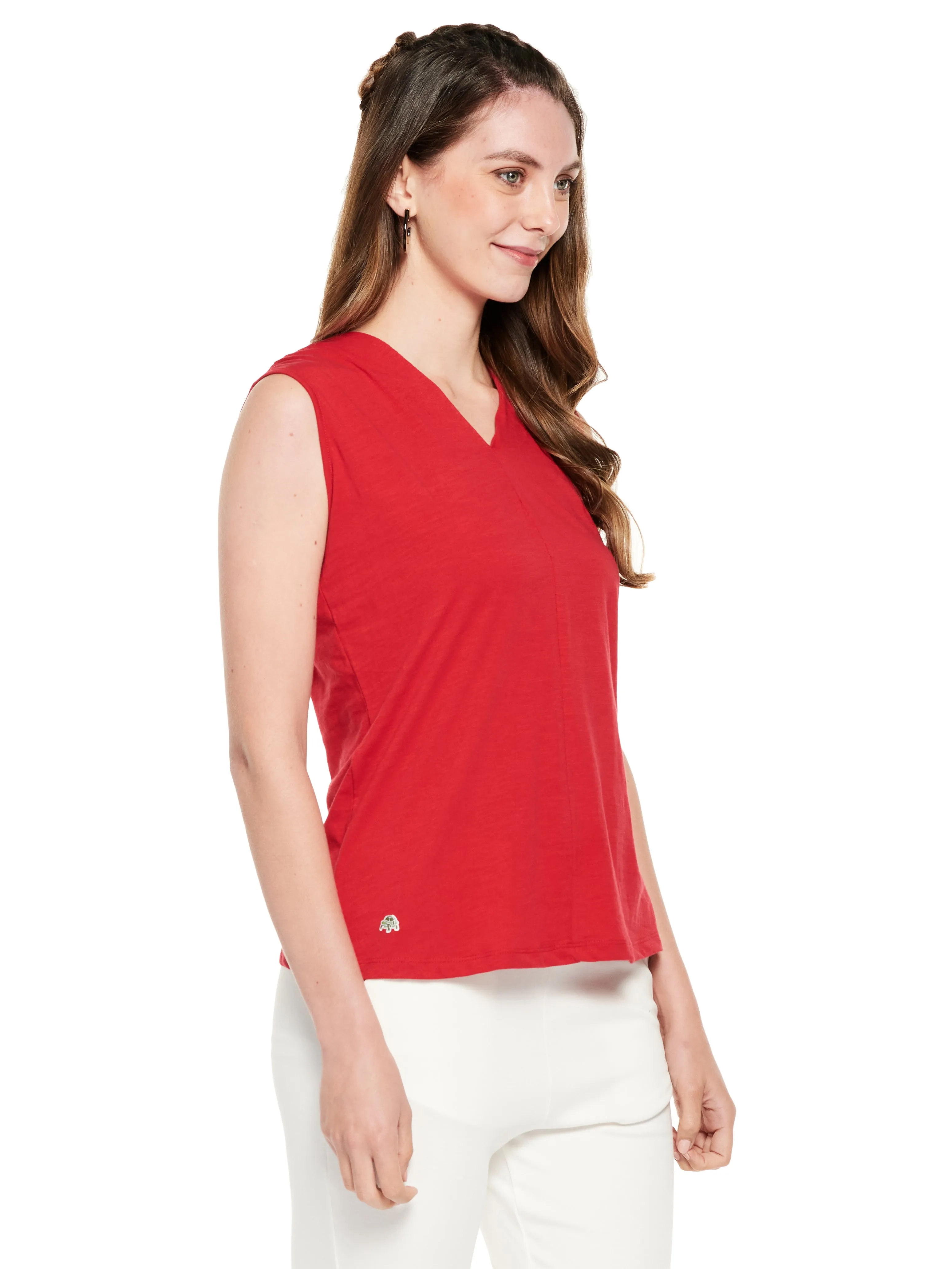 Ruched Shoulder Cotton Slub Top