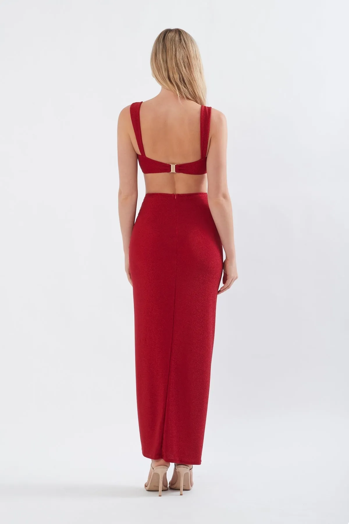 RUCHED SKIRT IN RED SHIMMER