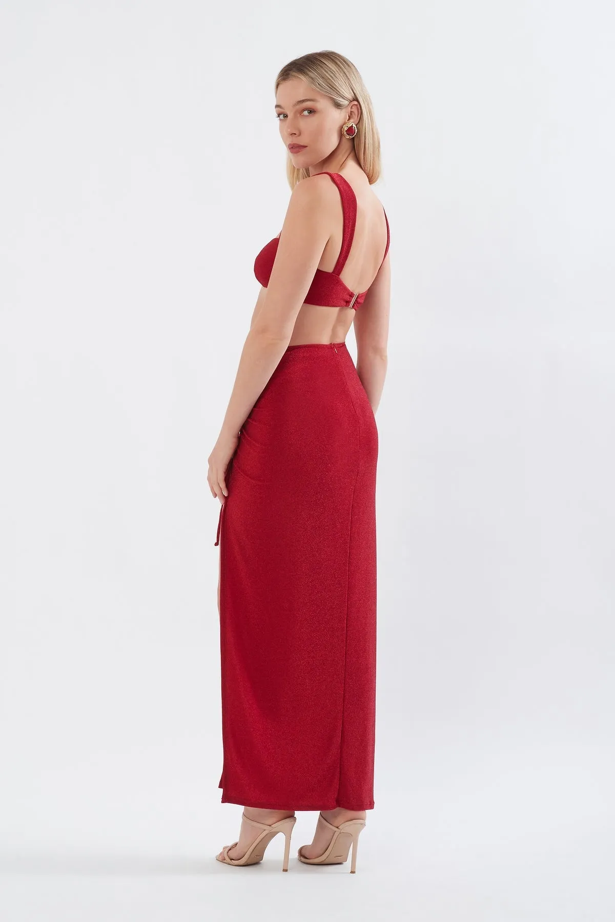 RUCHED SKIRT IN RED SHIMMER