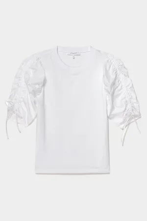 Ruched Tie Sleeve Tee in Blanc