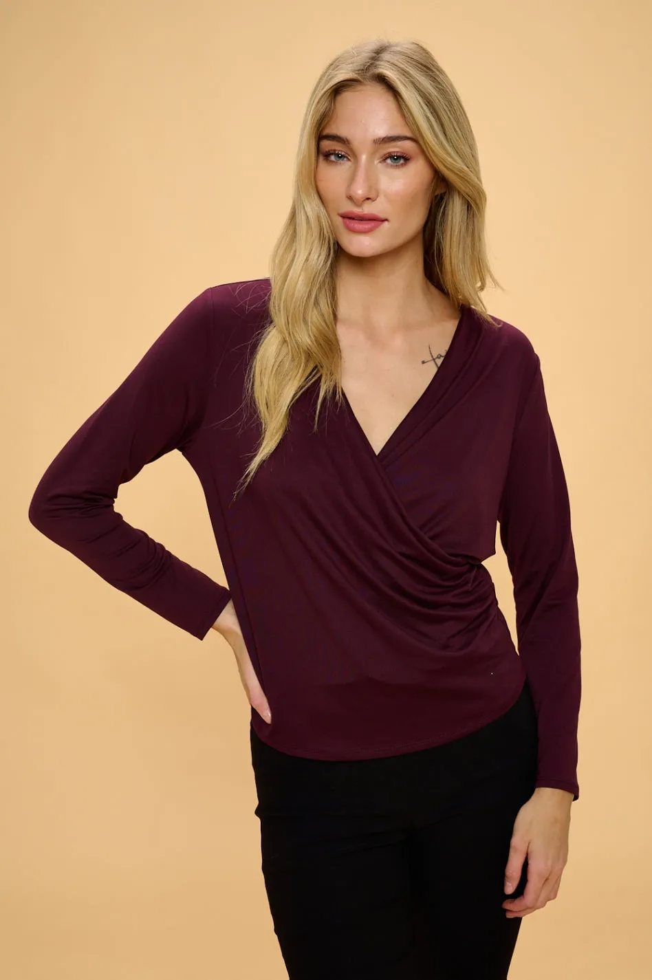 RUCHED WRAP FASHION TOP