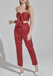 Satin Strapless Ruched Back Tie Front Bandeau