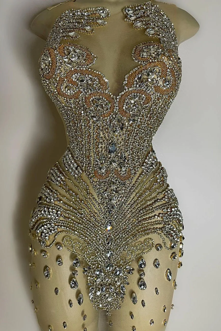 Sequined Mermaid Jewel Jersey Beading Sleeveless Mini Rhinestone Party Dress