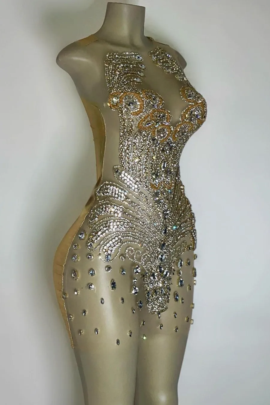 Sequined Mermaid Jewel Jersey Beading Sleeveless Mini Rhinestone Party Dress