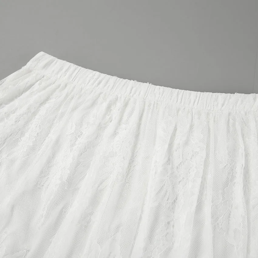 Sexy Brocade Lace See through White Jacquard Skirt