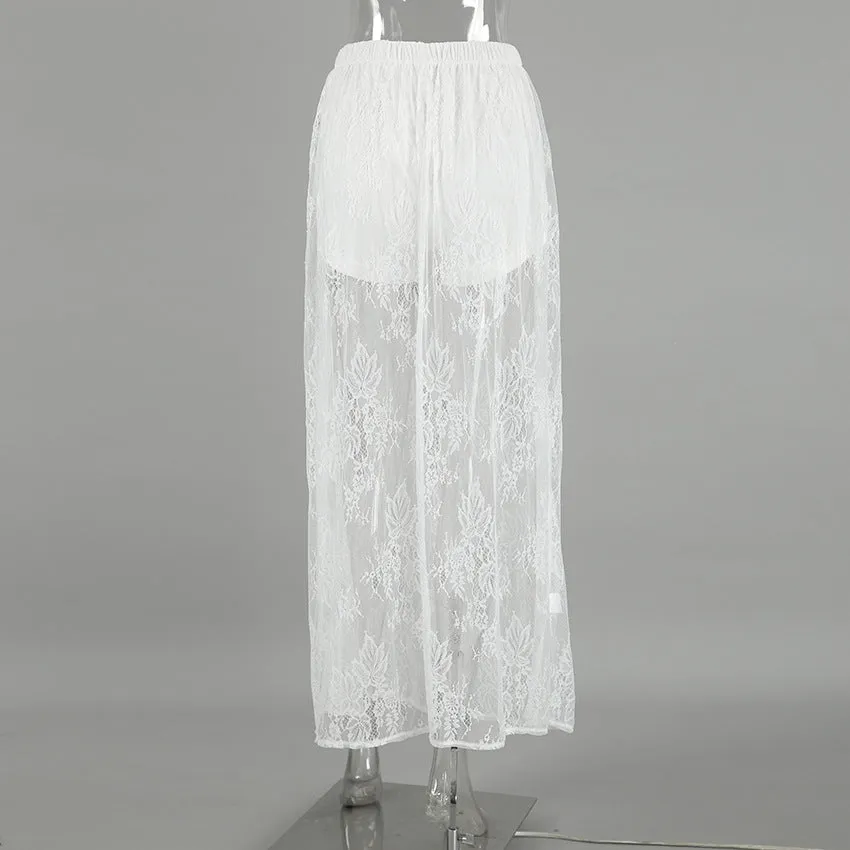 Sexy Brocade Lace See through White Jacquard Skirt