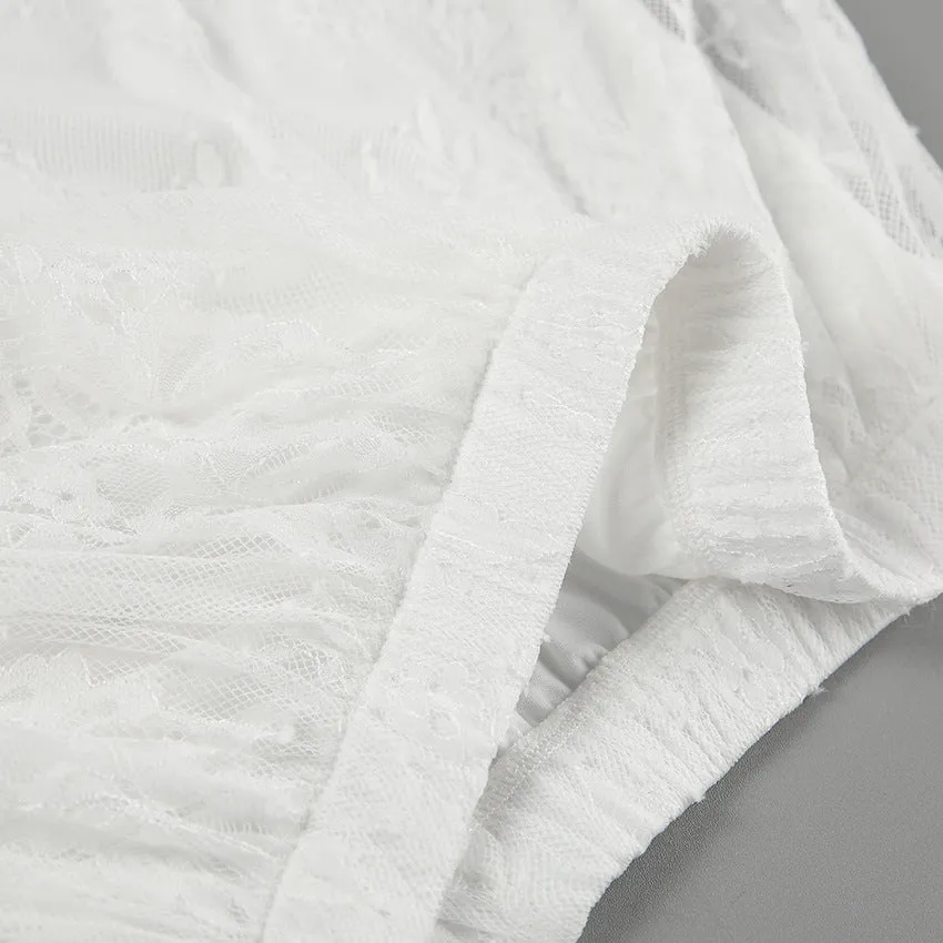 Sexy Brocade Lace See through White Jacquard Skirt