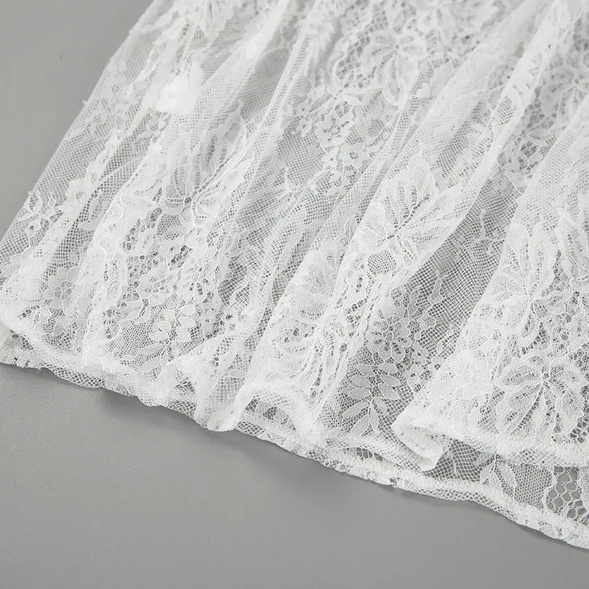 Sexy Brocade Lace See through White Jacquard Skirt