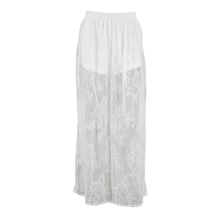 Sexy Brocade Lace See through White Jacquard Skirt