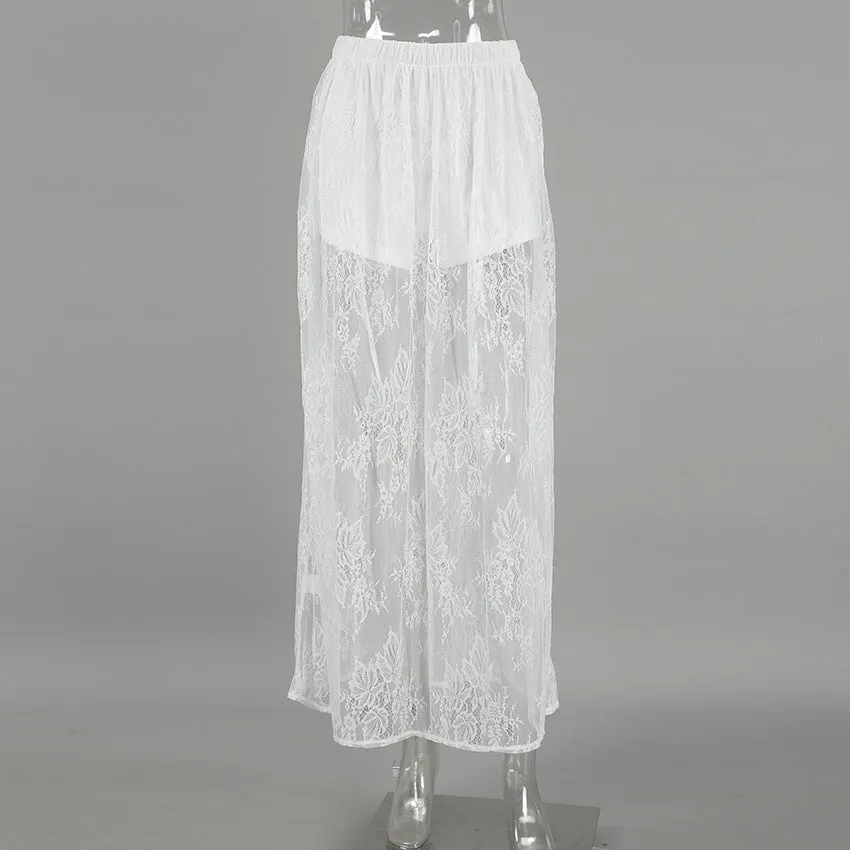 Sexy Brocade Lace See through White Jacquard Skirt