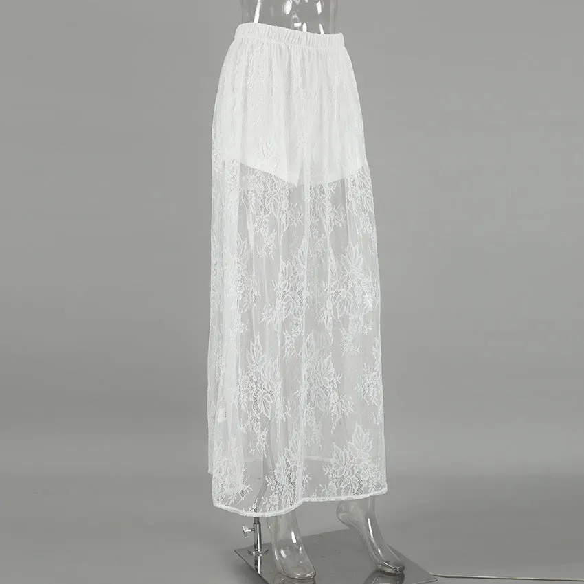 Sexy Brocade Lace See through White Jacquard Skirt
