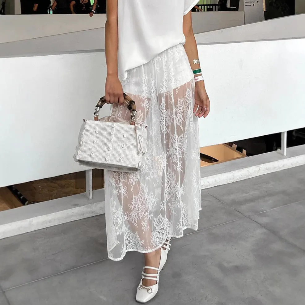 Sexy Brocade Lace See through White Jacquard Skirt